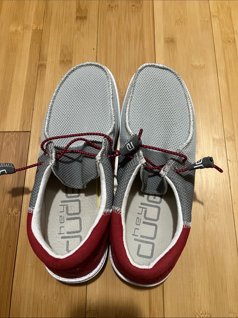 Hey Dude Men's Casual Slip-On Shoes in Gray and Red